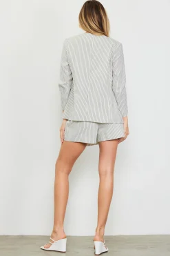 SKIES ARE BLUE Pinstriped Shirred Sleeve Blazer* Blazers