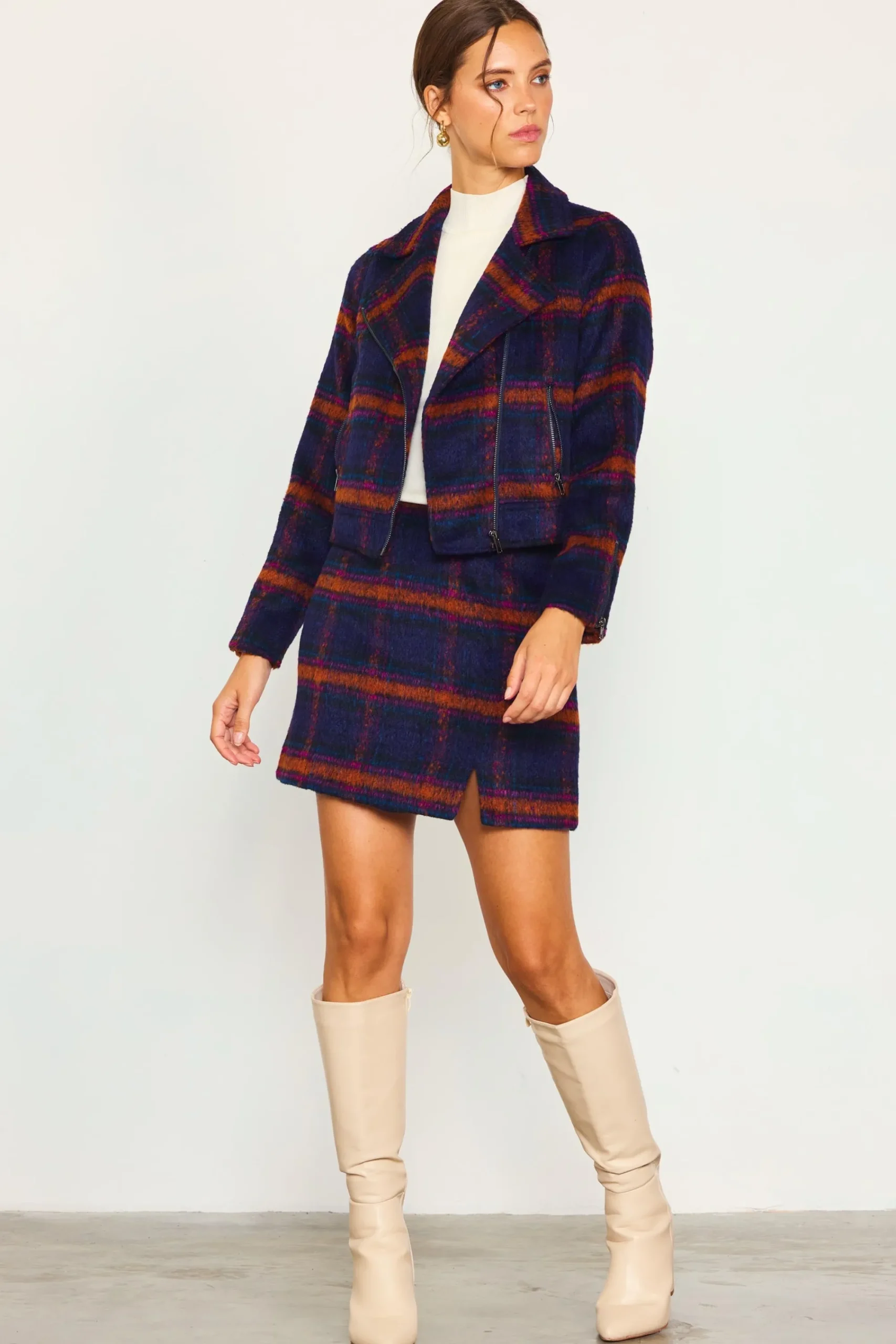SKIES ARE BLUE Plaid Moto Jacket* Outerwear|Blazers