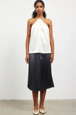 SKIES ARE BLUE Pleated Detailing Halter Top* Sleeveless Tops