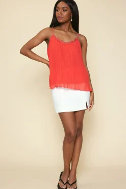 SKIES ARE BLUE Pleated Lace Detail Cami Top* Sleeveless Tops