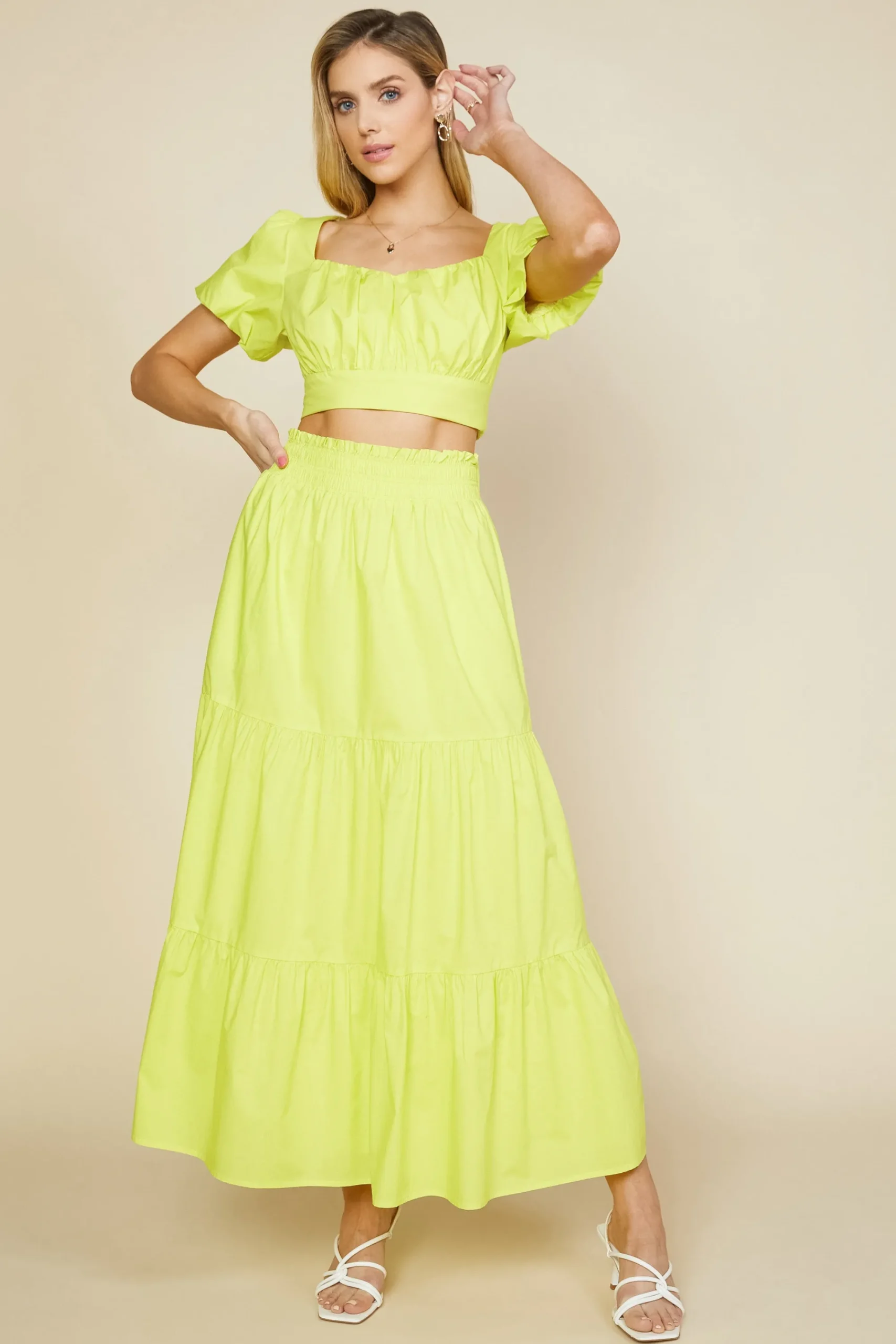 SKIES ARE BLUE Poplin Tiered Maxi Skirt* Skirts