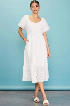 SKIES ARE BLUE Puffed Sleeve Tiered Midi Dress* Midi Dresses
