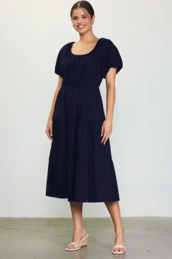 SKIES ARE BLUE Puffed Sleeve Tiered Midi Dress* Midi Dresses