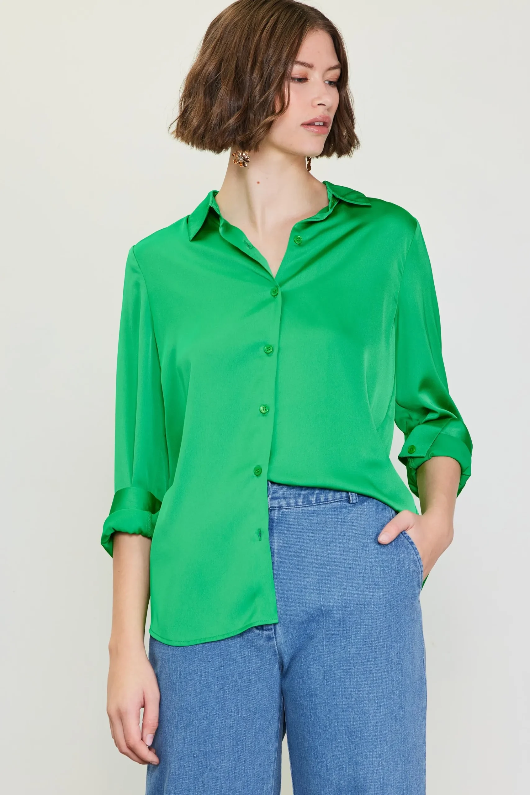 SKIES ARE BLUE Recycled Classic Button Down Top* Blouses|Long Sleeve Tops