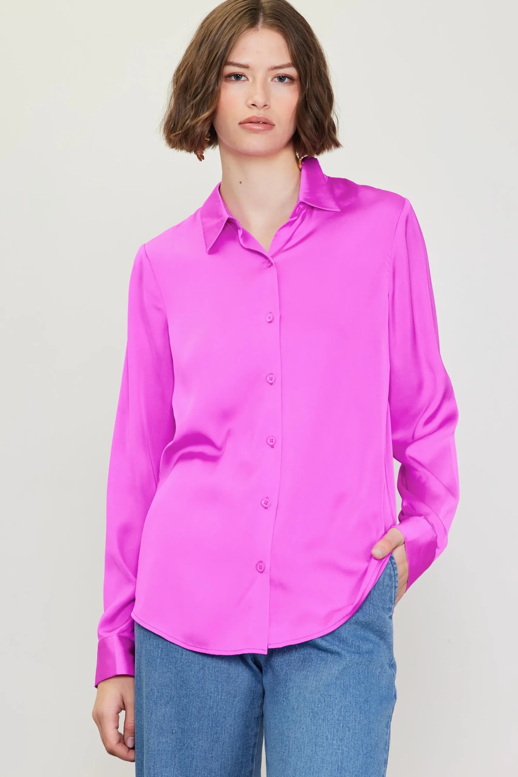 SKIES ARE BLUE Recycled Classic Button Down Top* Blouses|Long Sleeve Tops