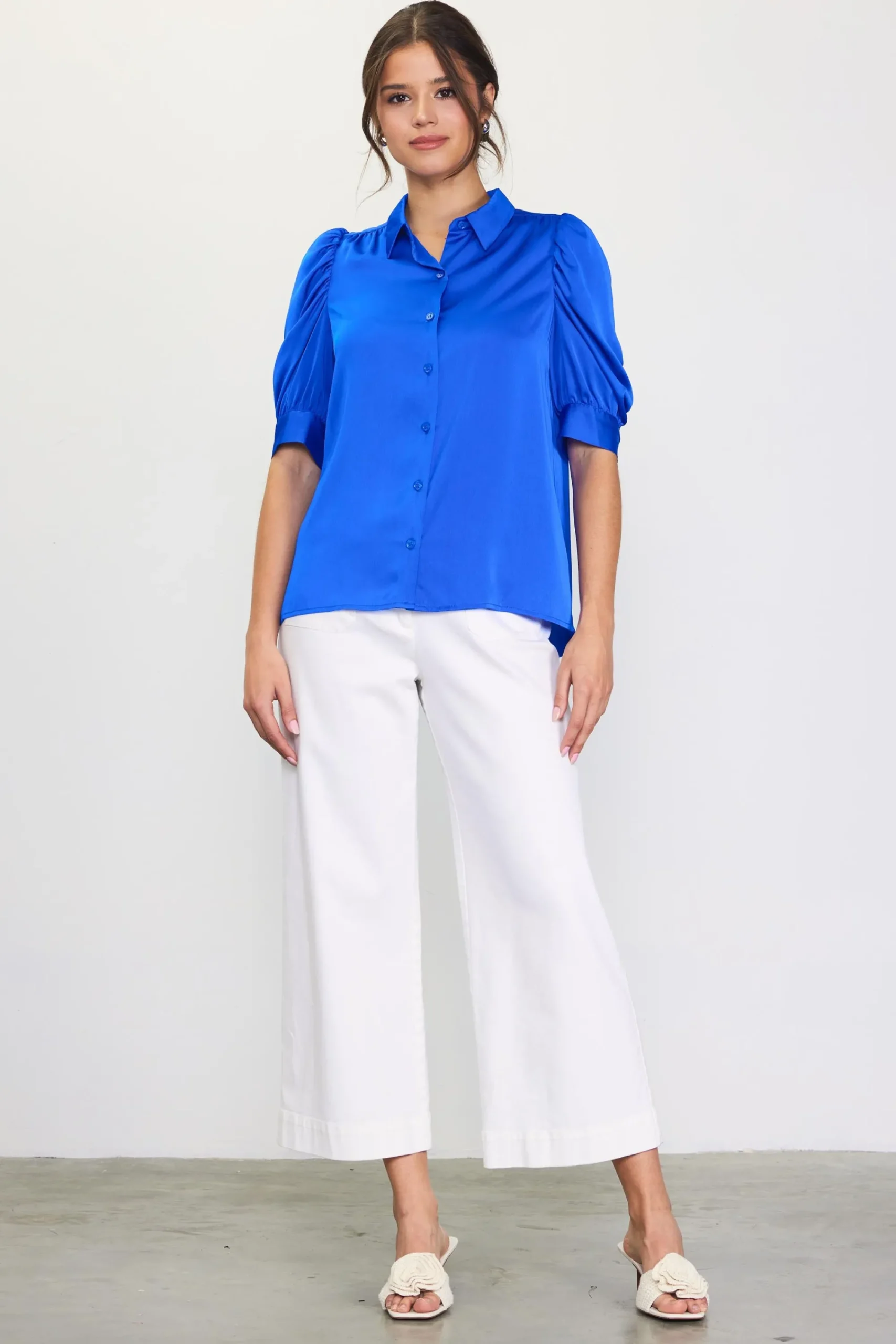 SKIES ARE BLUE Recycled Shirred Sleeve Blouse* Blouses|Short Sleeve Tops