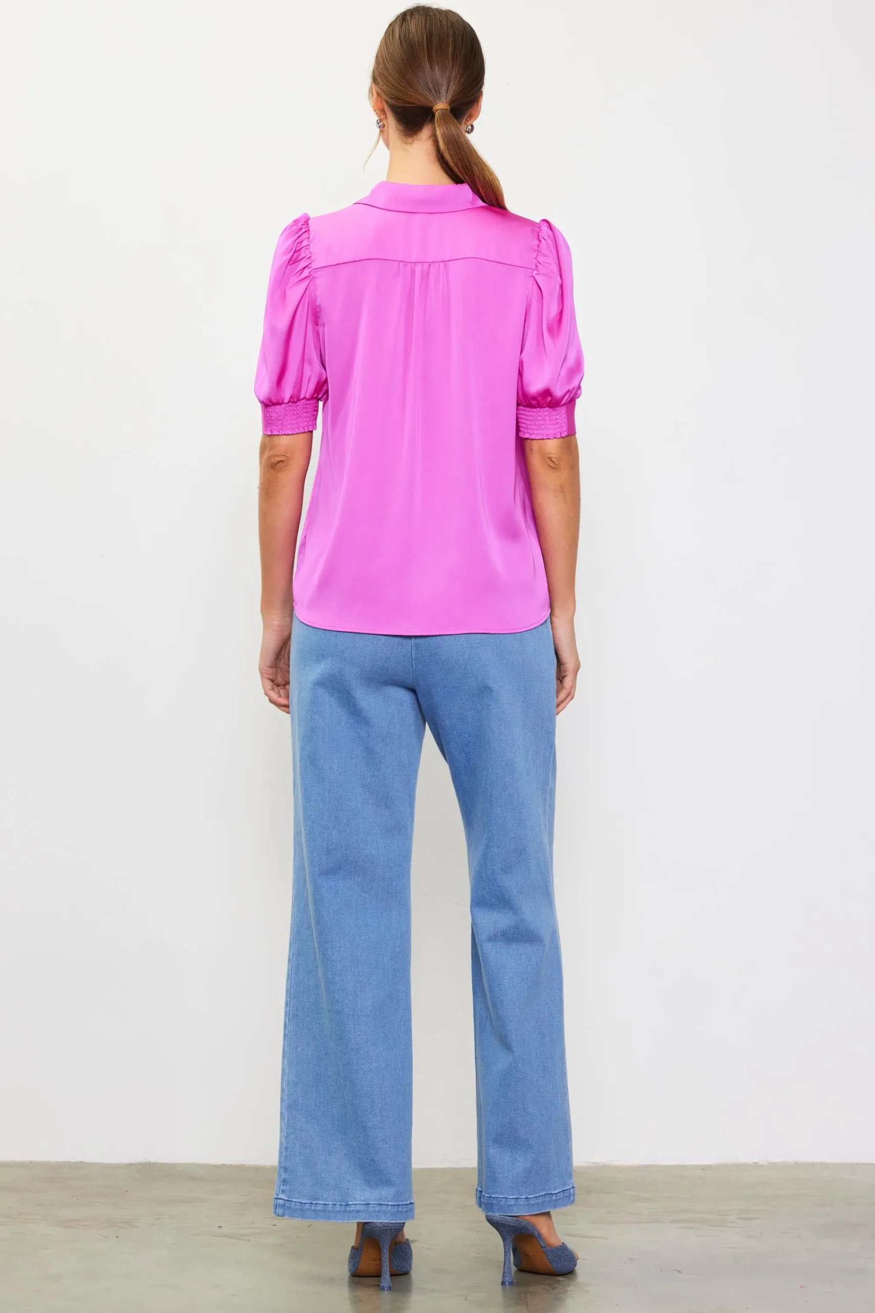SKIES ARE BLUE Recycled Shirred Sleeve Blouse* Blouses|Short Sleeve Tops