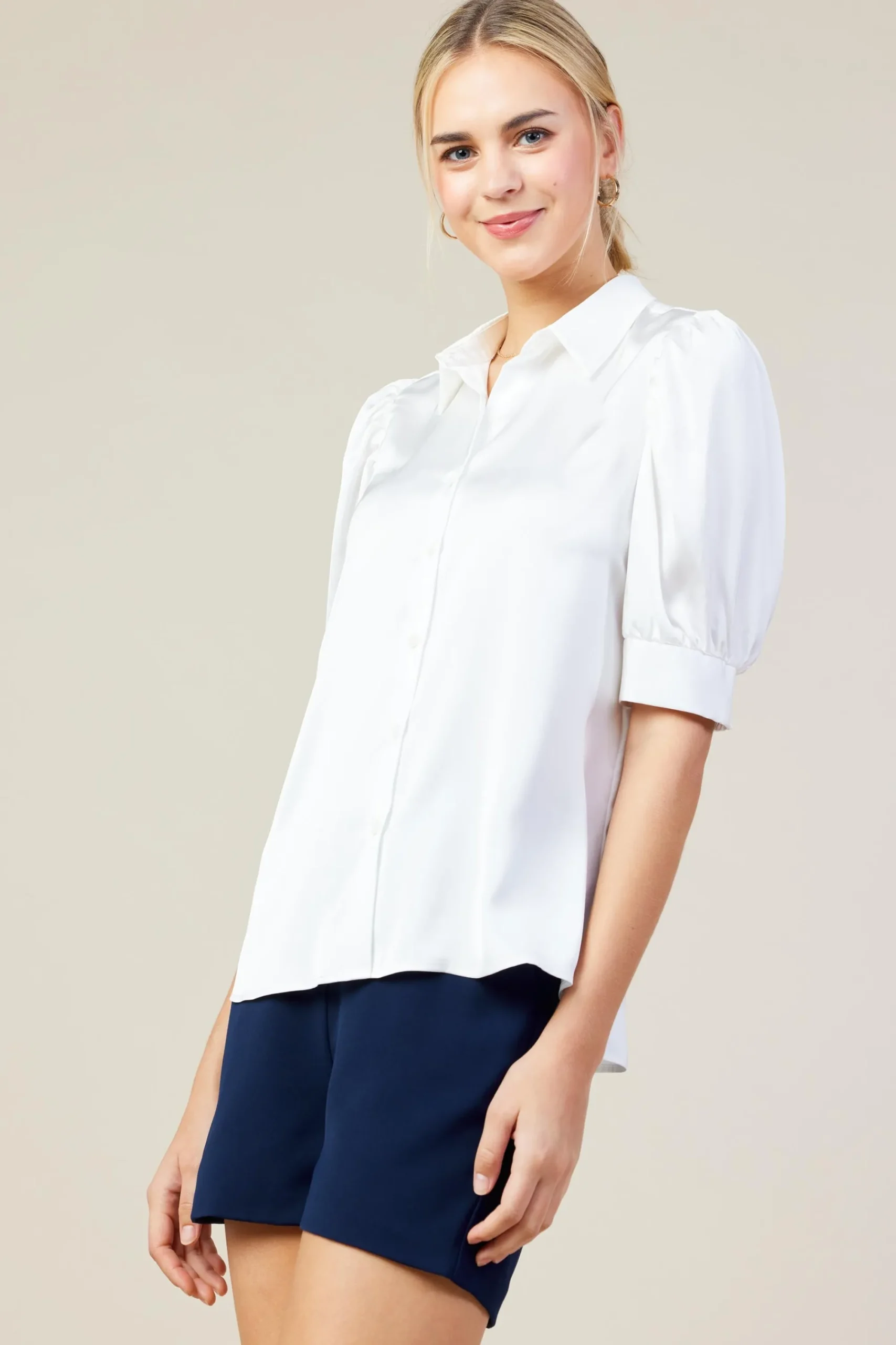 SKIES ARE BLUE Recycled Shirred Sleeve Blouse* Blouses|Short Sleeve Tops