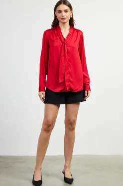 SKIES ARE BLUE Recycled Tie Detail Blouse* Blouses|Long Sleeve Tops