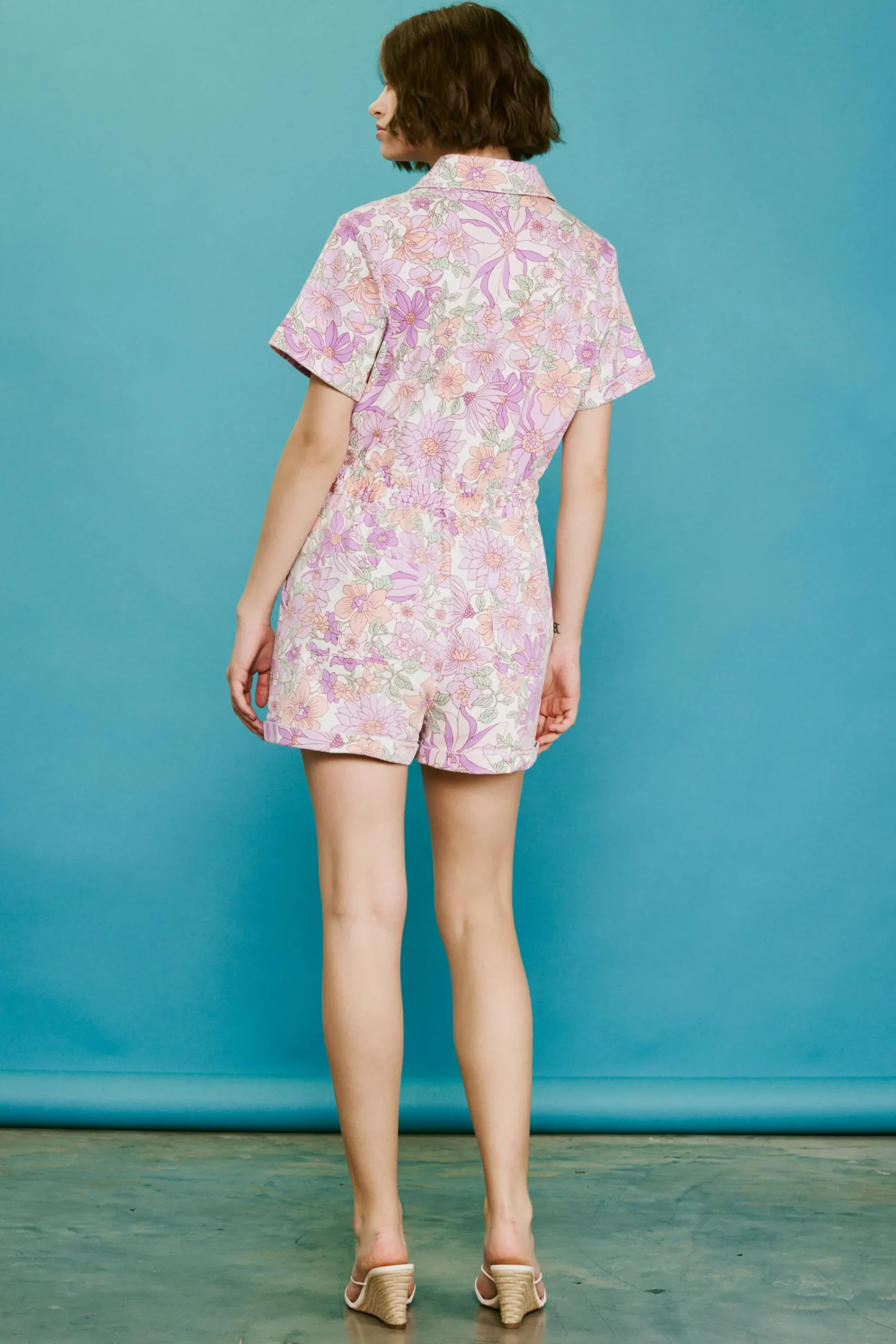 SKIES ARE BLUE Retro Floral Collared Romper* Jumpsuits