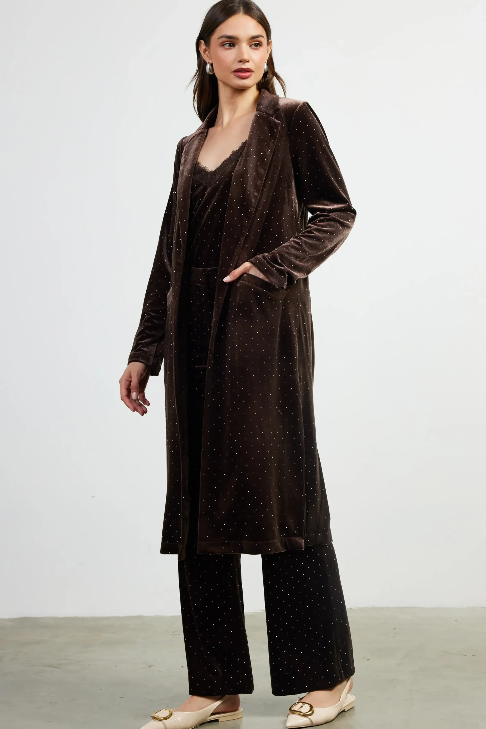 SKIES ARE BLUE Rhinestone Velvet Duster* Outerwear