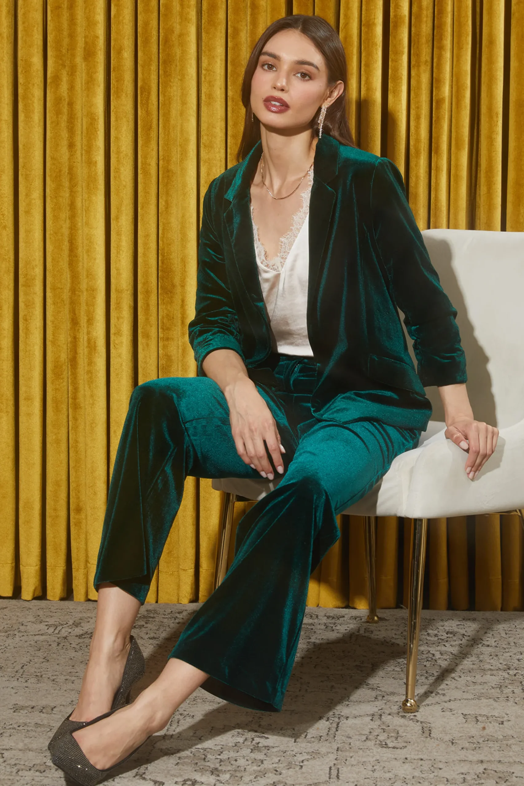 SKIES ARE BLUE Ruched Velvet Blazer* Blazers