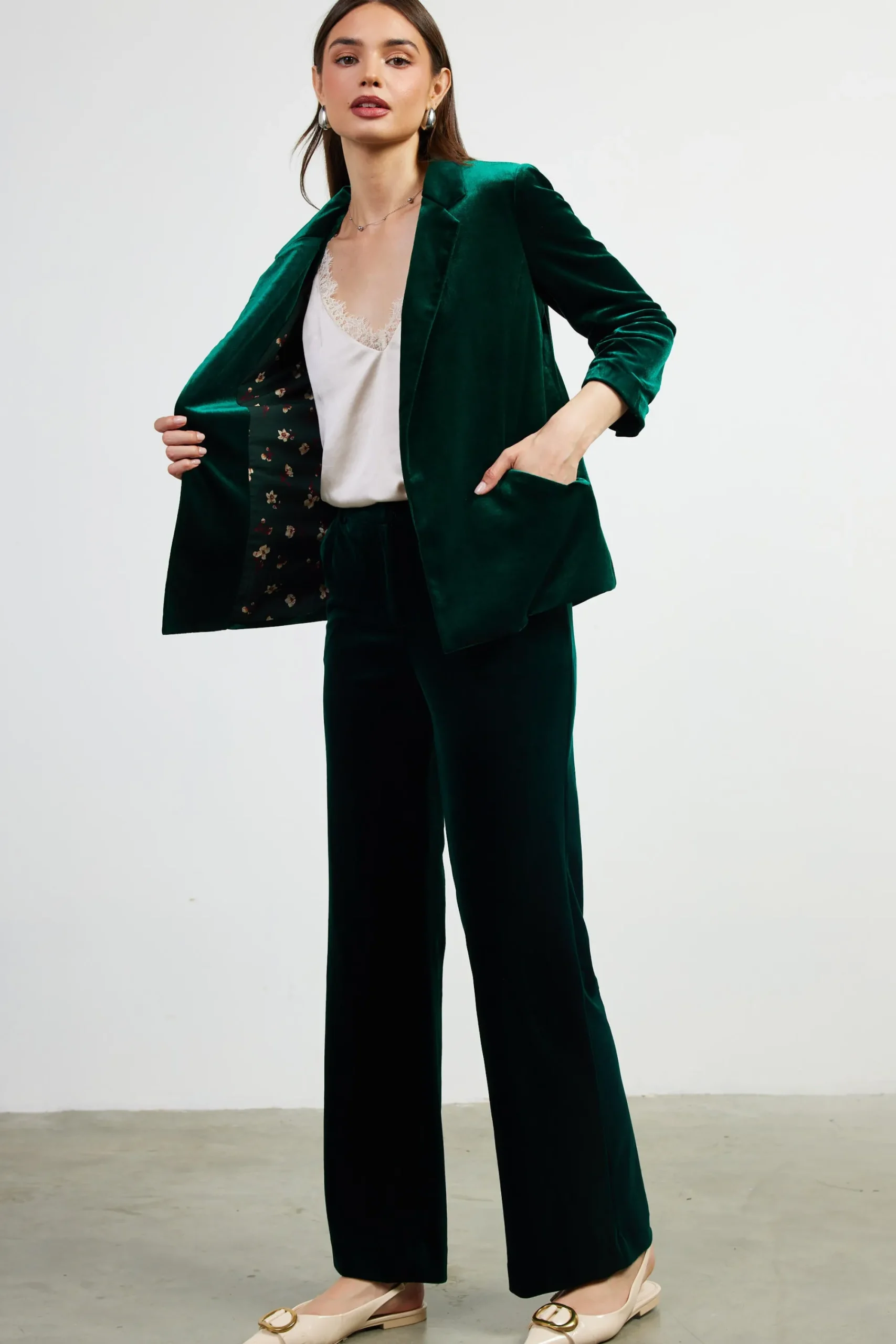 SKIES ARE BLUE Ruched Velvet Blazer* Blazers