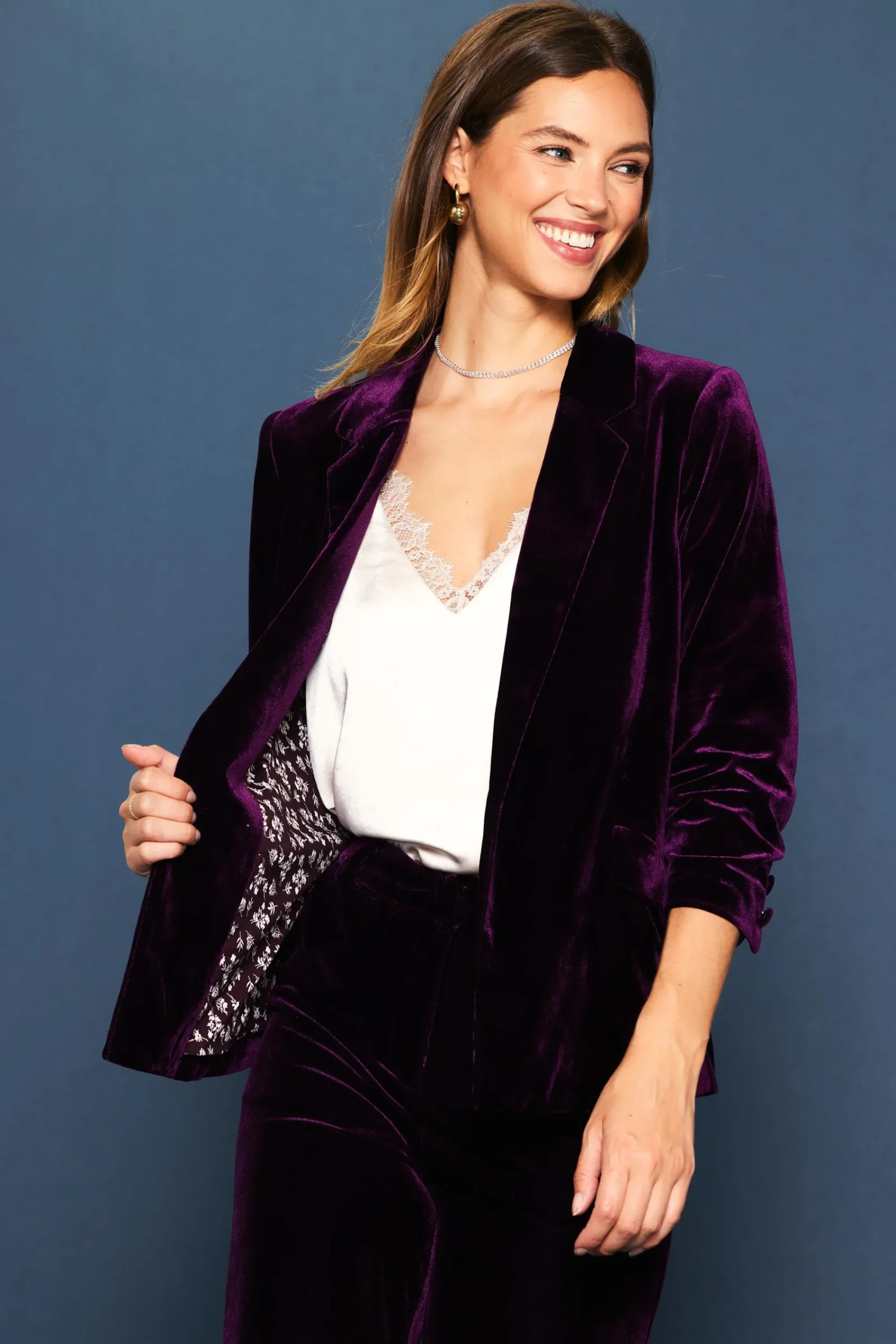 SKIES ARE BLUE Ruched Velvet Blazer* Blazers