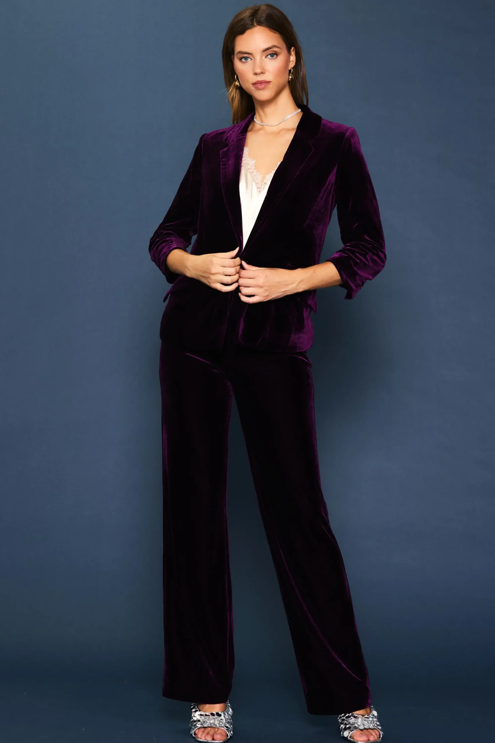 SKIES ARE BLUE Ruched Velvet Blazer* Blazers