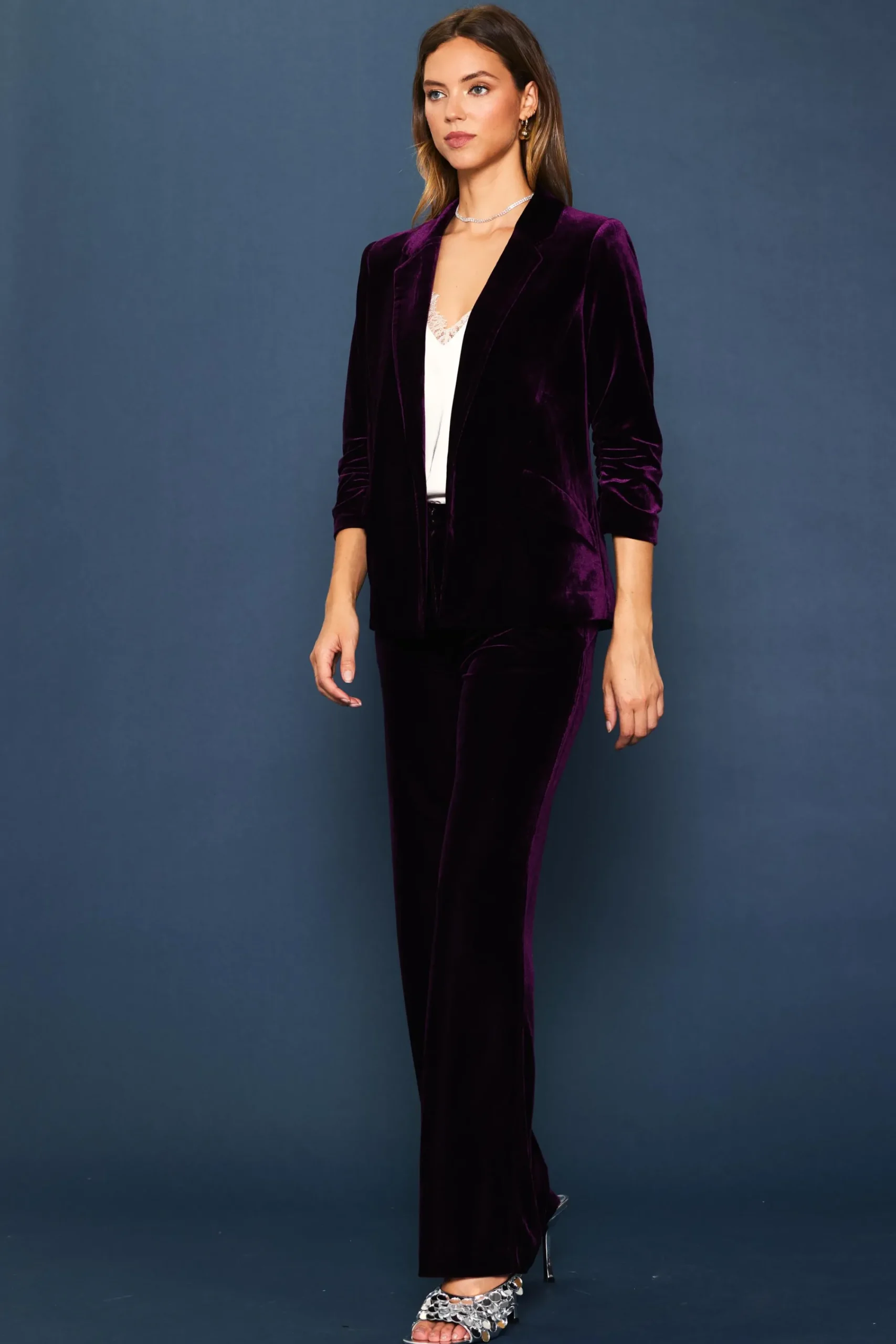 SKIES ARE BLUE Ruched Velvet Blazer* Blazers