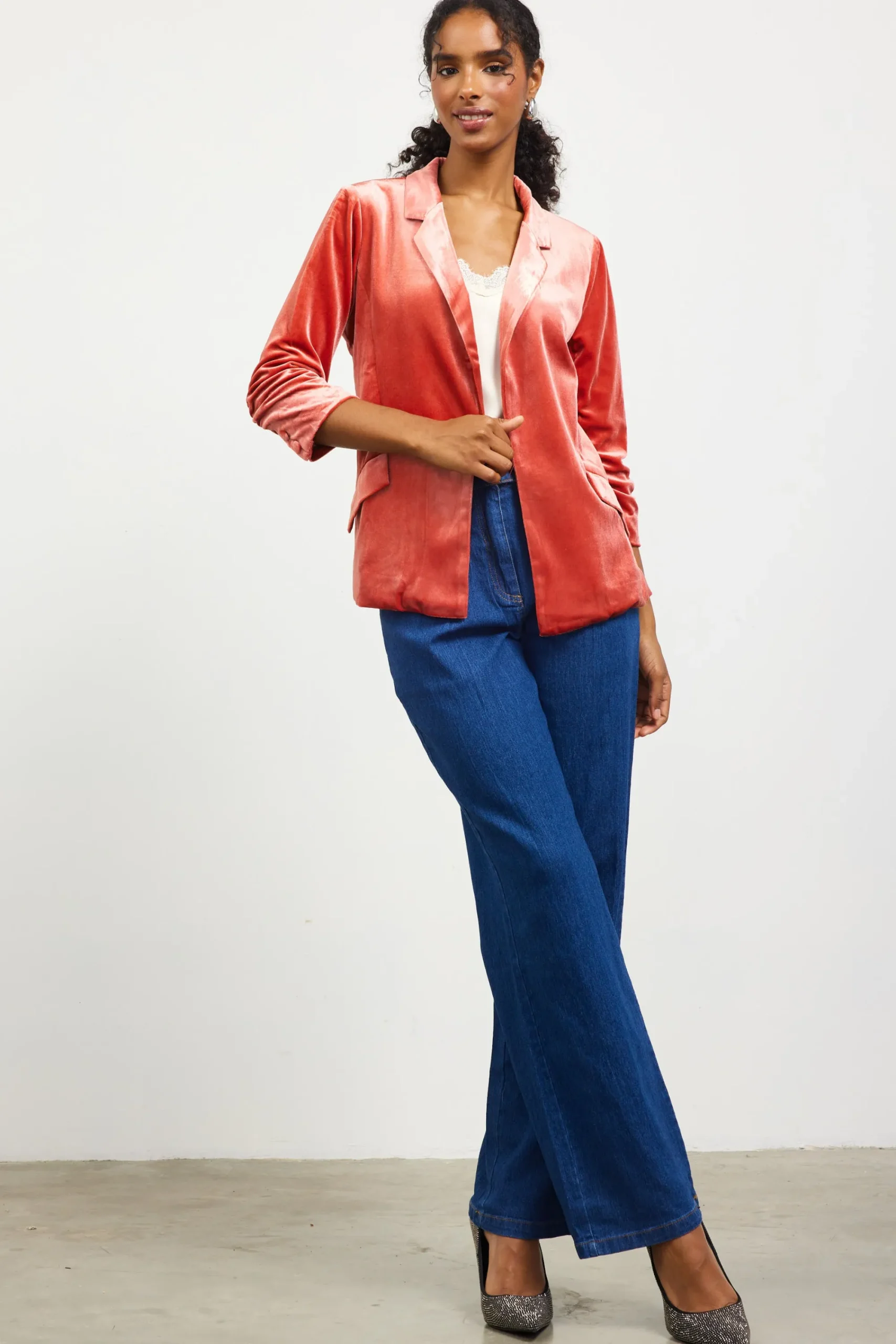SKIES ARE BLUE Ruched Velvet Blazer* Blazers