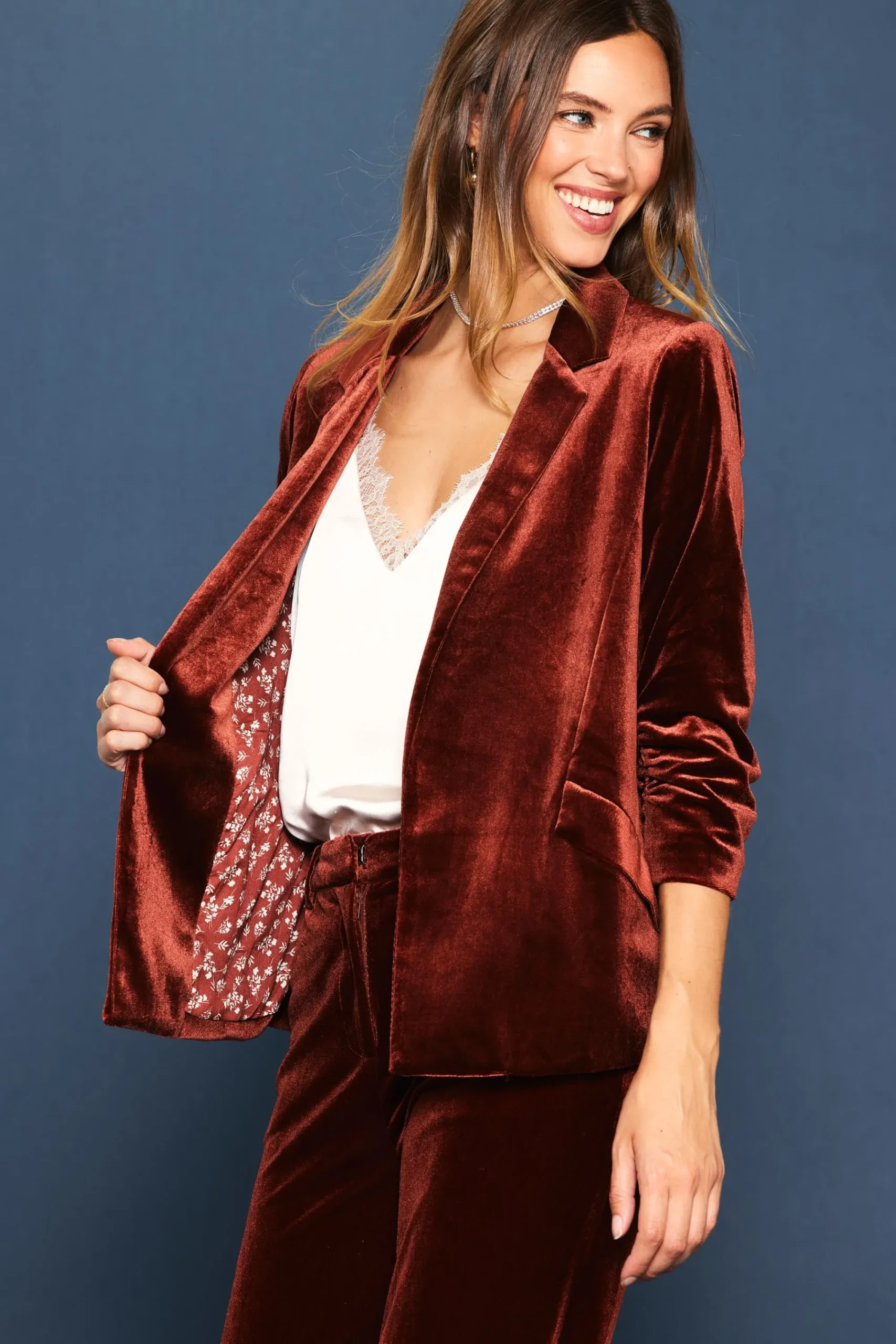 SKIES ARE BLUE Ruched Velvet Blazer* Blazers