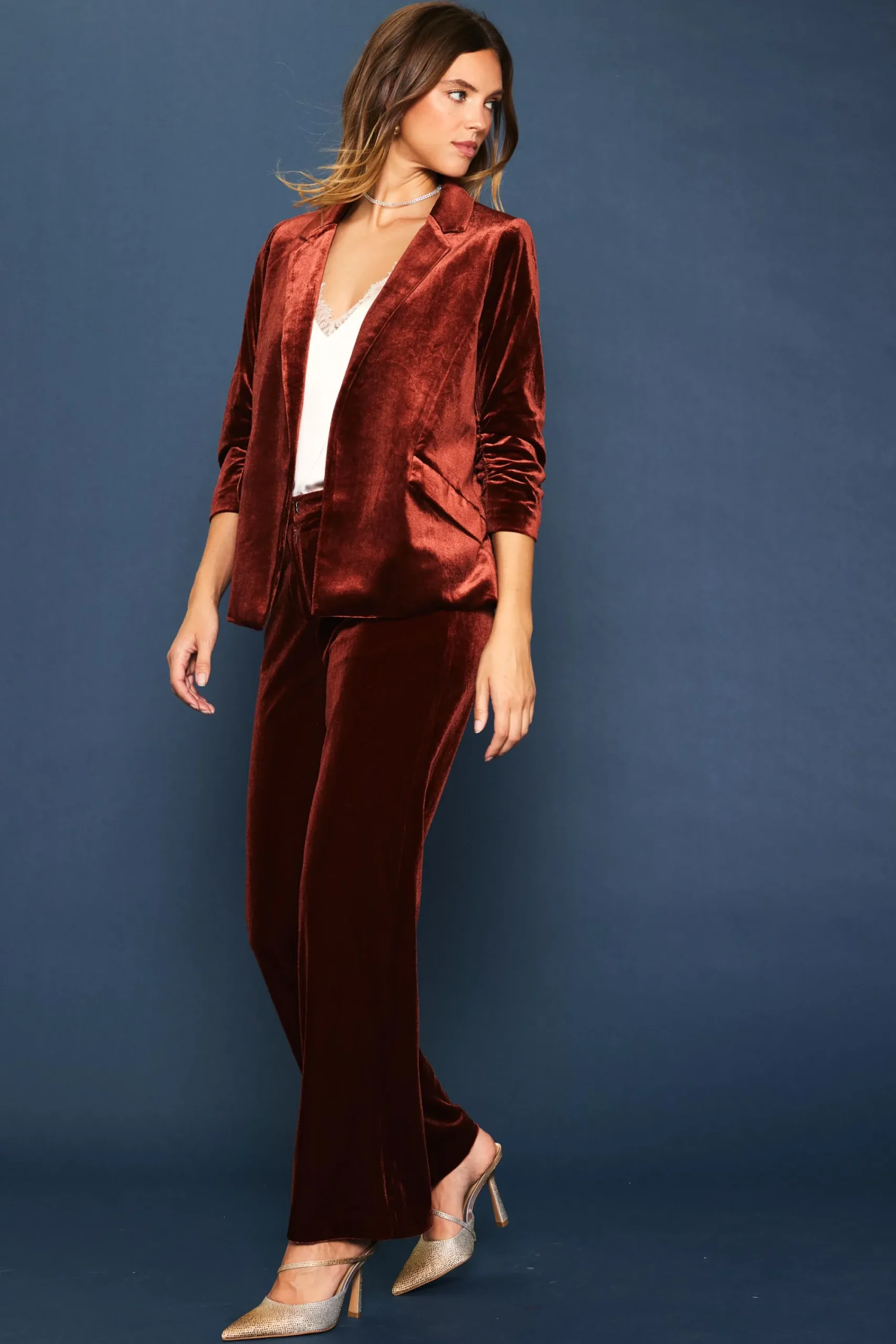 SKIES ARE BLUE Ruched Velvet Blazer* Blazers