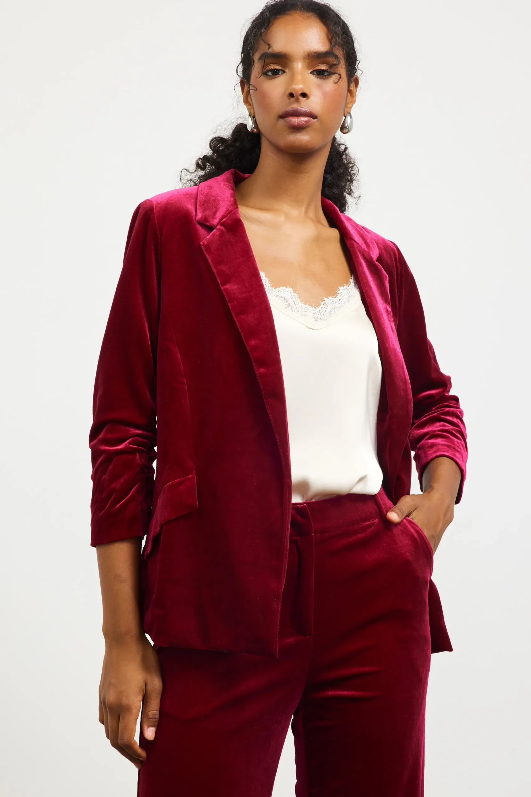 SKIES ARE BLUE Ruched Velvet Blazer* Blazers