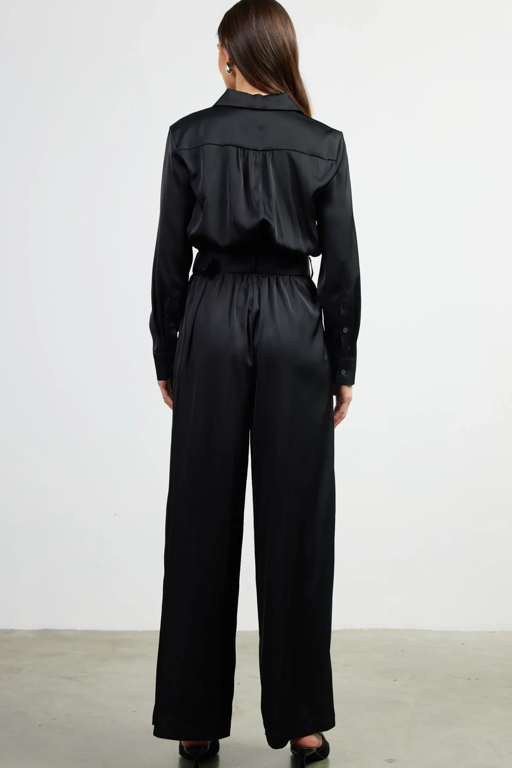 SKIES ARE BLUE Satin Button Down Belted Jumpsuit* Jumpsuits