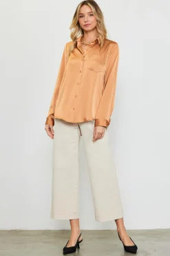 SKIES ARE BLUE Satin Button Down Top* Blouses|Long Sleeve Tops
