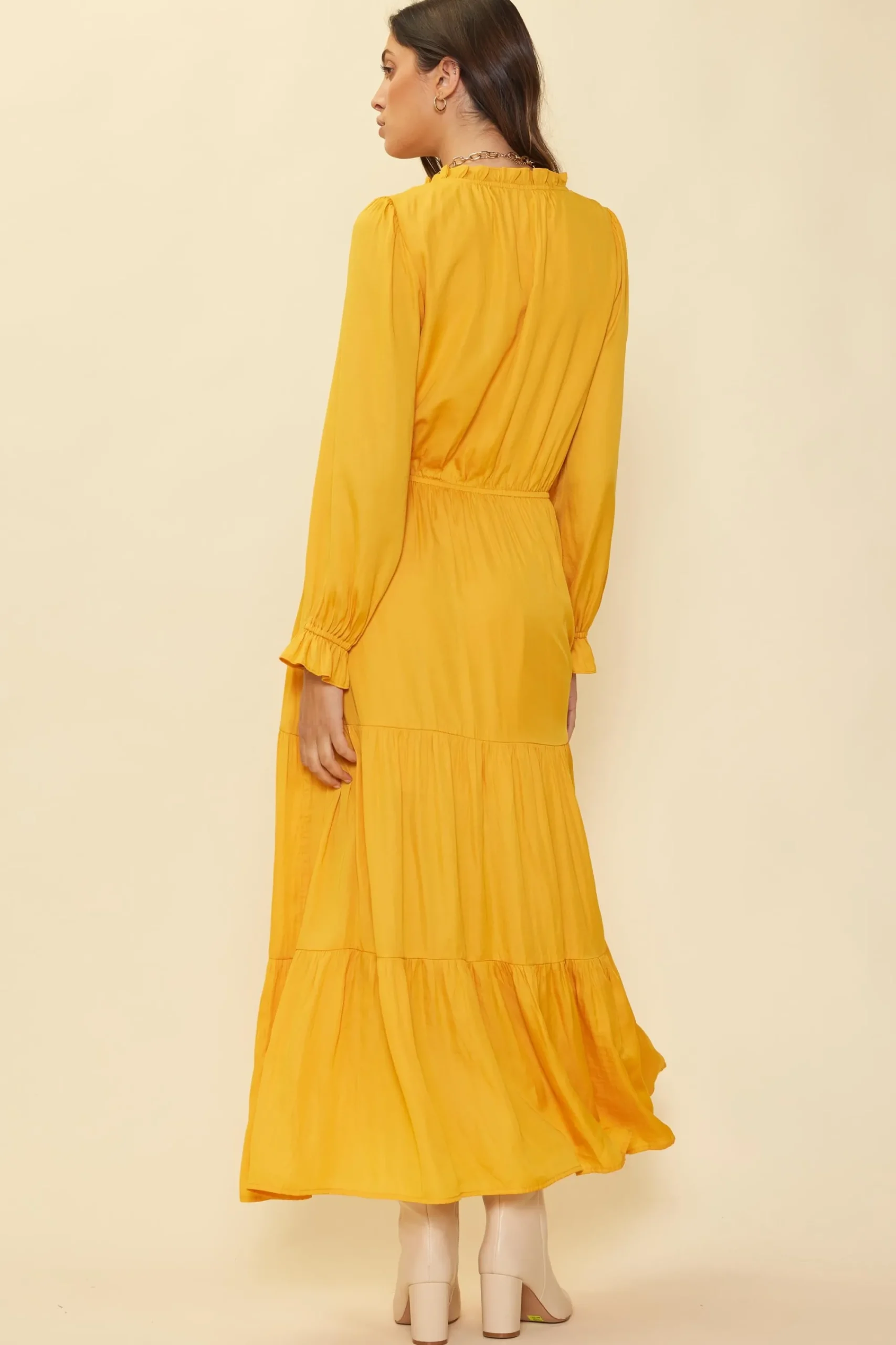 SKIES ARE BLUE Satin Ruffled Maxi Dress* Maxi Dresses
