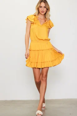 SKIES ARE BLUE Satin Ruffled Sleeve Mini Dress* Mini Dresses