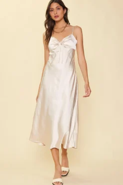 SKIES ARE BLUE Satin Tie Front Slip Dress* Midi Dresses