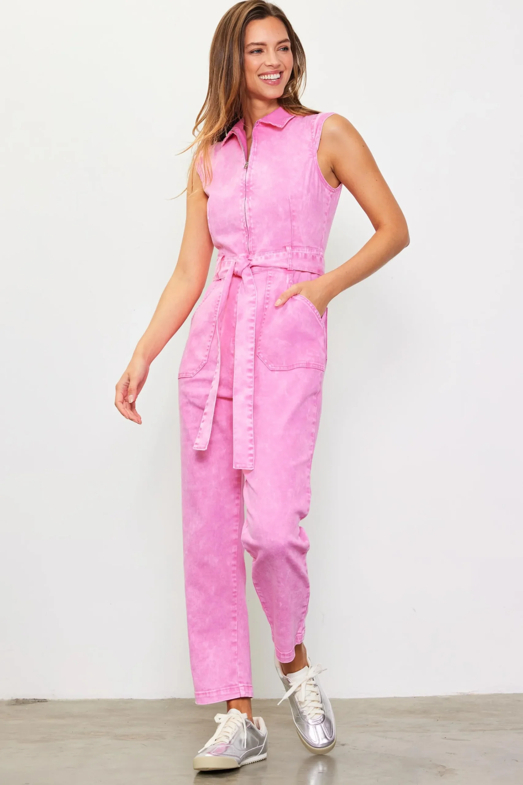 SKIES ARE BLUE Sleeveless Washed Denim Jumpsuit* Jumpsuits