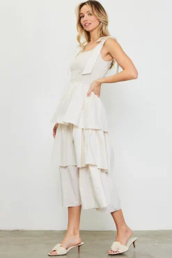 SKIES ARE BLUE Smocked Bodice Ribbon Detail Tiered Midi Dress* Midi Dresses
