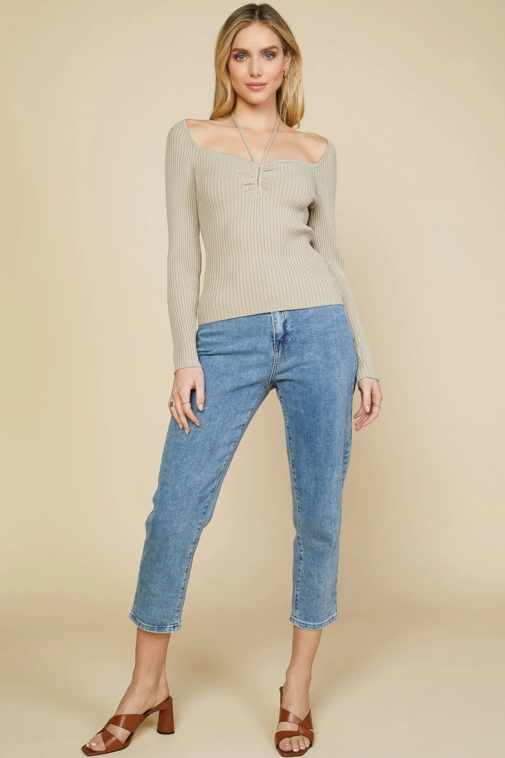 SKIES ARE BLUE Strappy Halter Ribbed Sweater* Sweaters