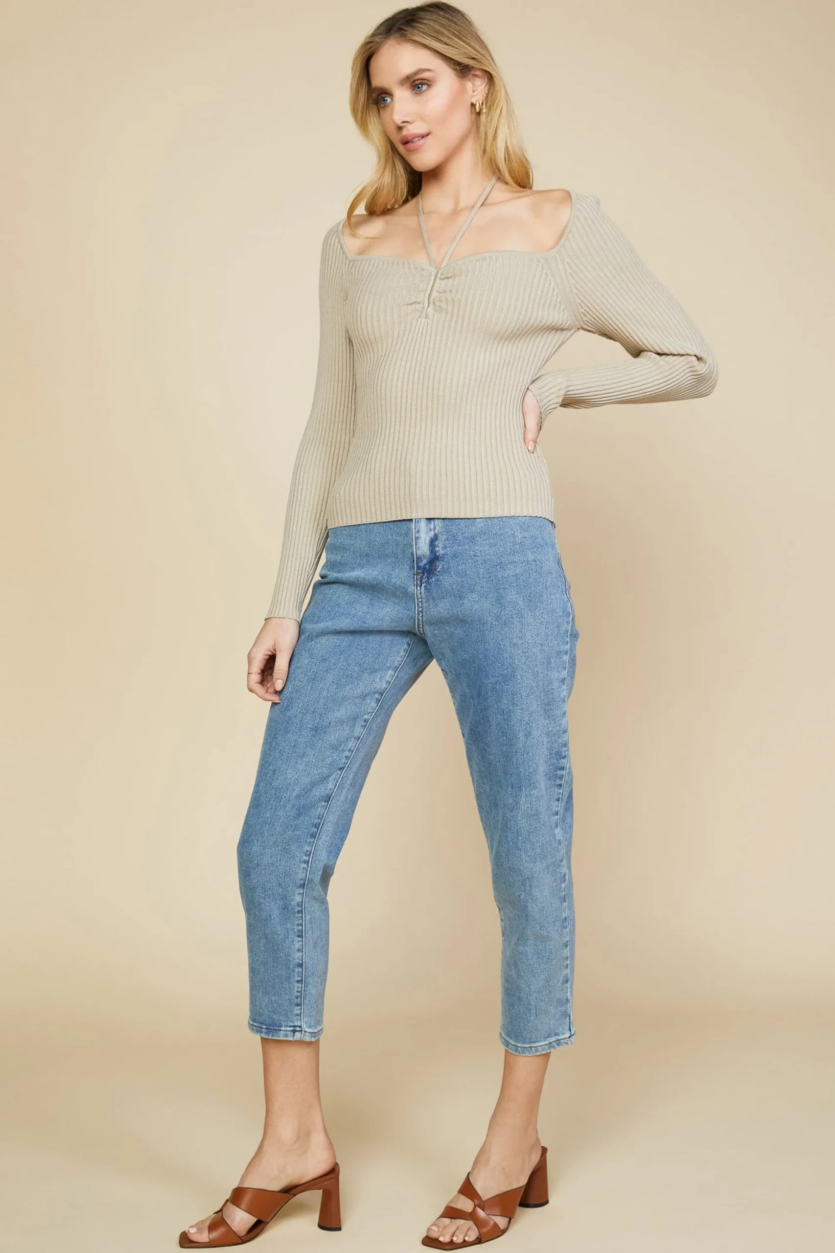 SKIES ARE BLUE Strappy Halter Ribbed Sweater* Sweaters