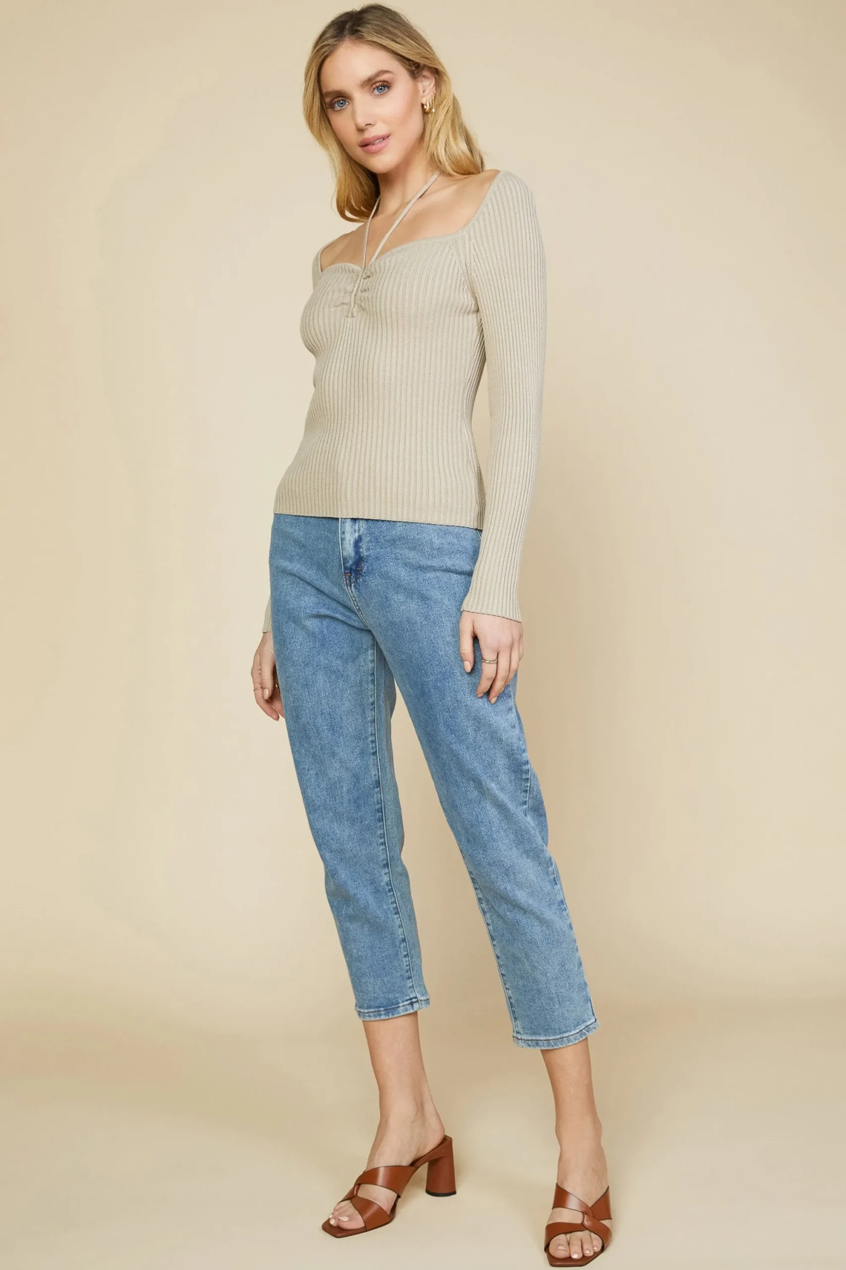 SKIES ARE BLUE Strappy Halter Ribbed Sweater* Sweaters