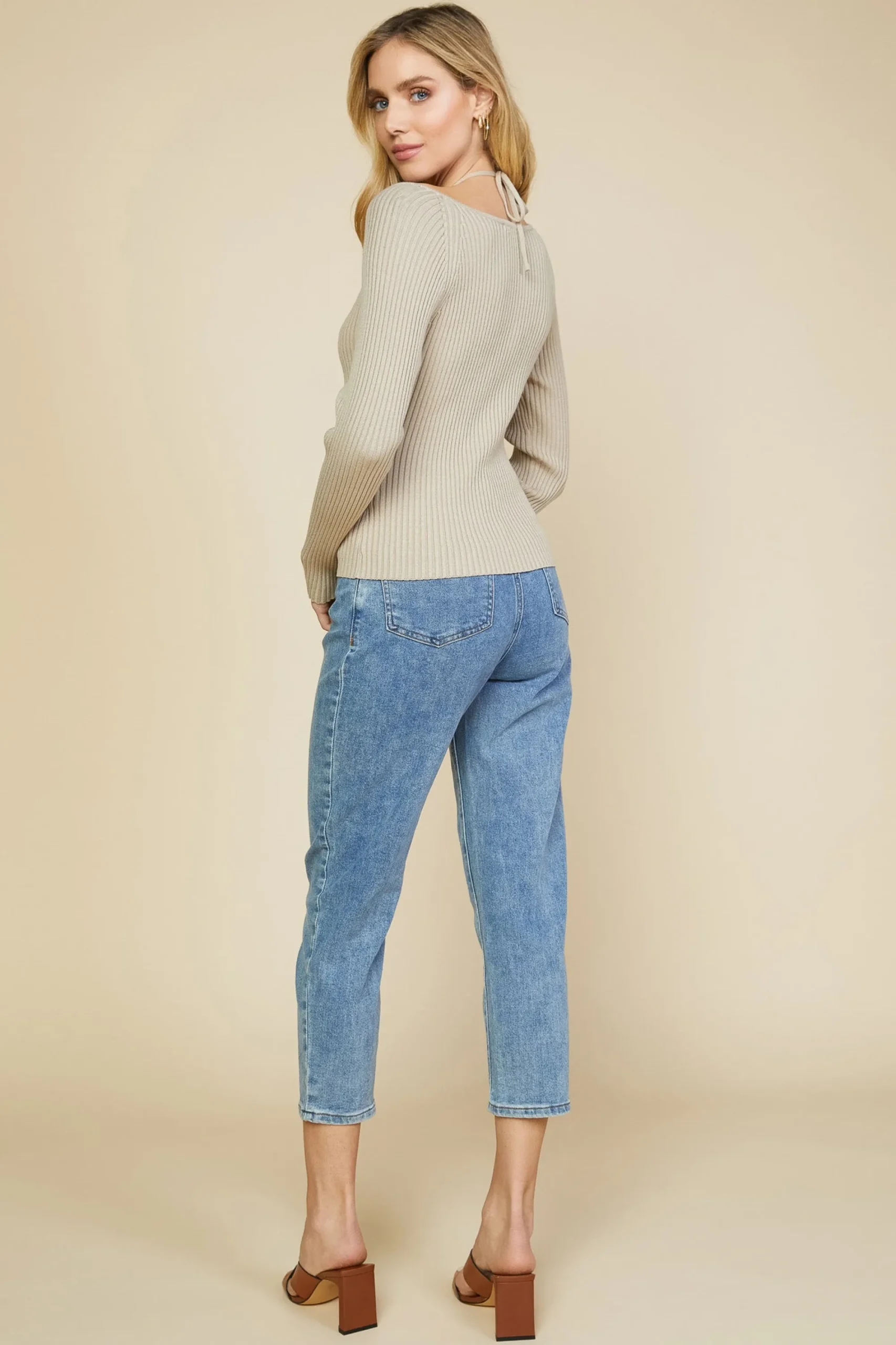 SKIES ARE BLUE Strappy Halter Ribbed Sweater* Sweaters