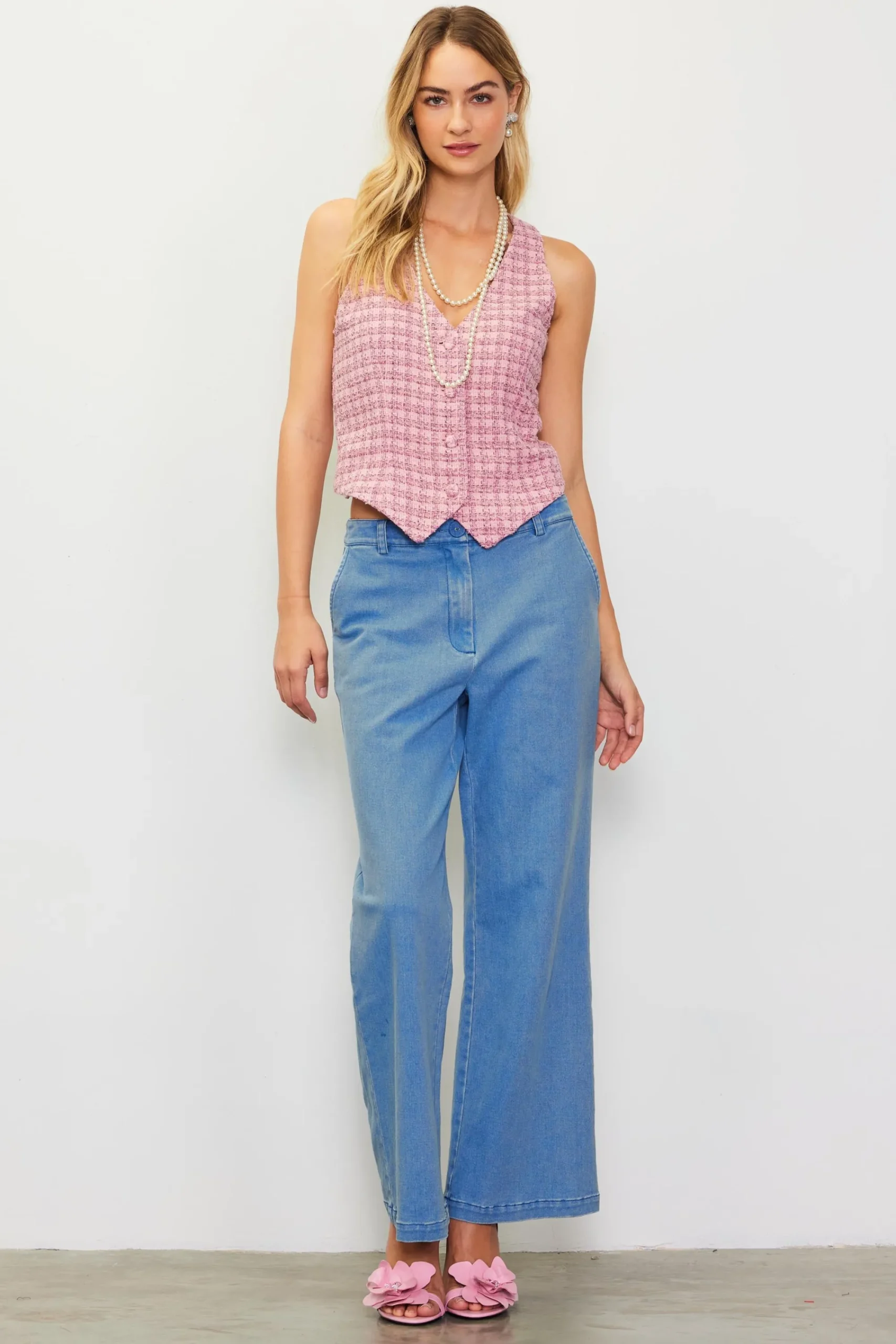 SKIES ARE BLUE Tweed Tailored Vest* Sleeveless Tops