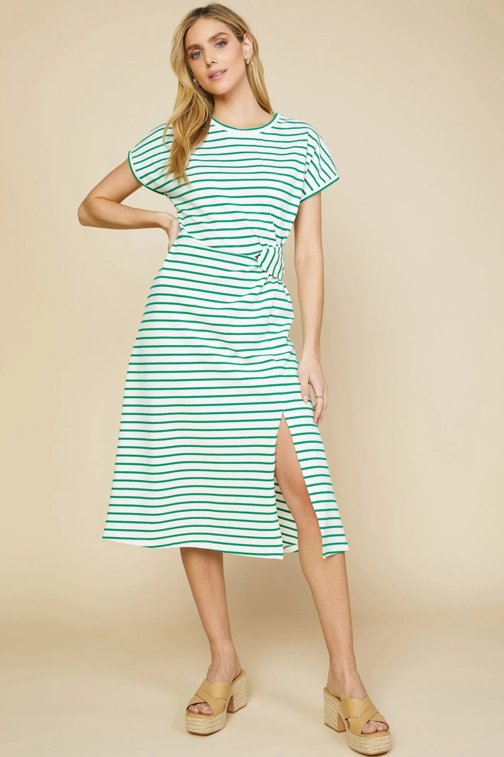 SKIES ARE BLUE Twist Detail Knit Dress* Midi Dresses