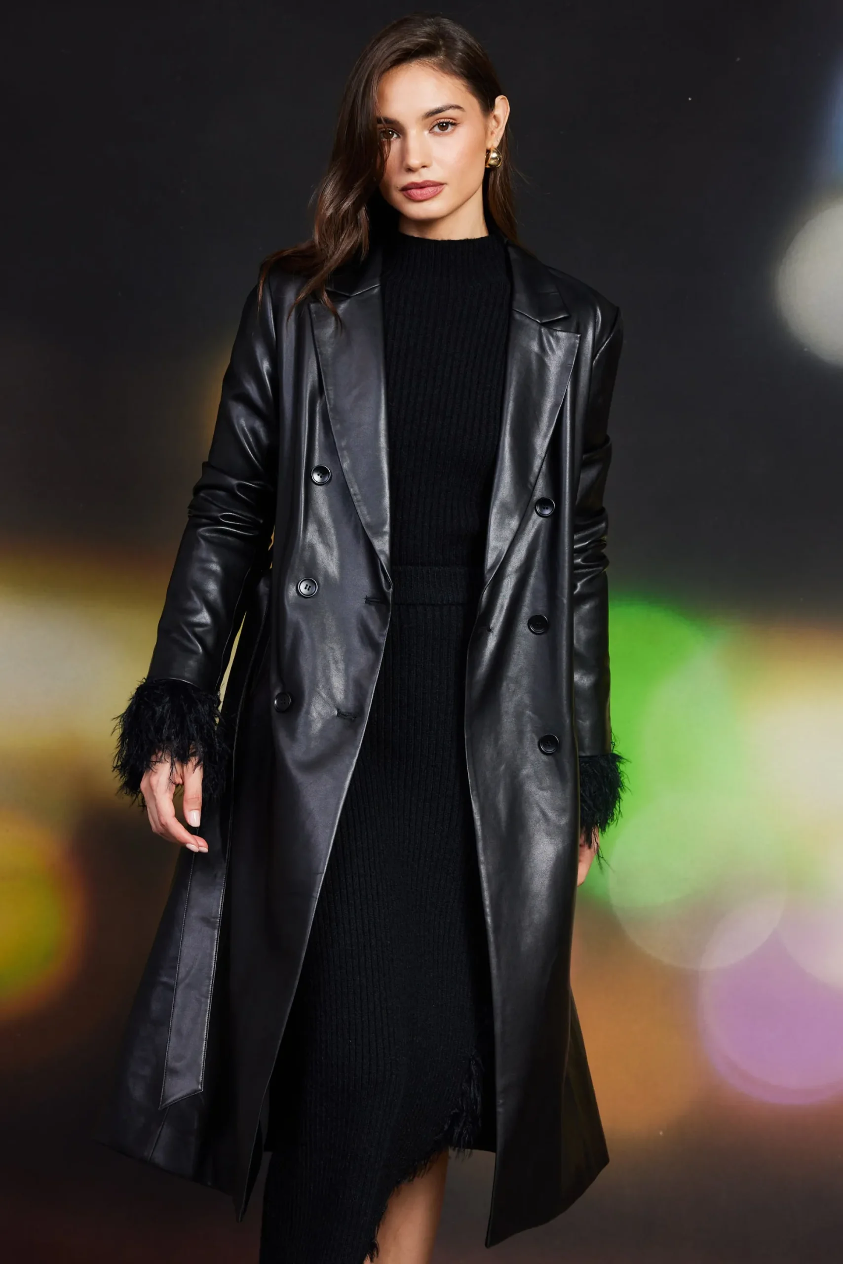 SKIES ARE BLUE Vegan Leather Trench Coat* Outerwear