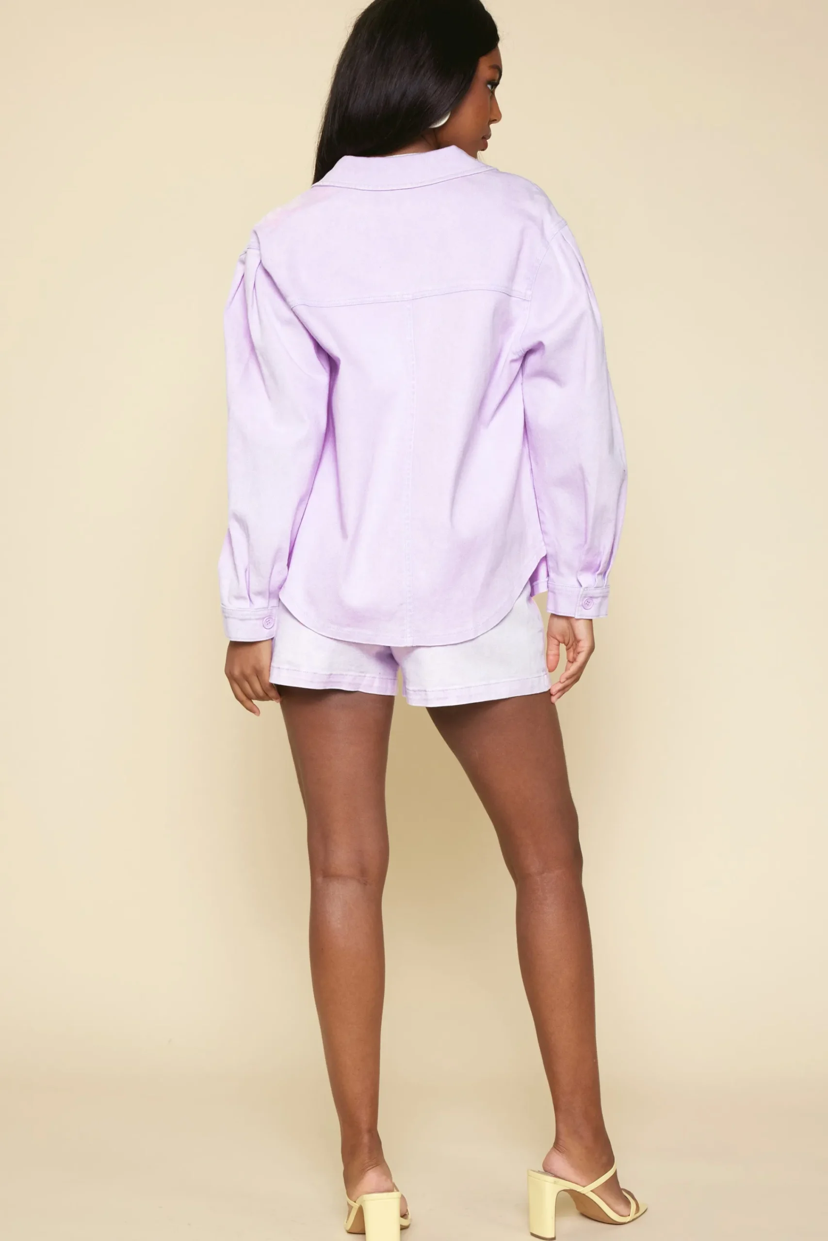 SKIES ARE BLUE Washed Cotton Twill Shacket* Long Sleeve Tops