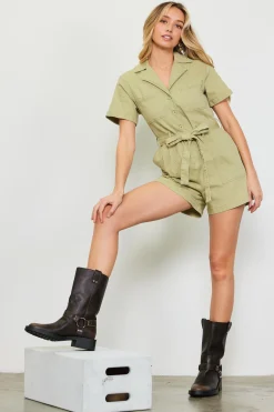 SKIES ARE BLUE Washed Twill Utility Romper* Jumpsuits