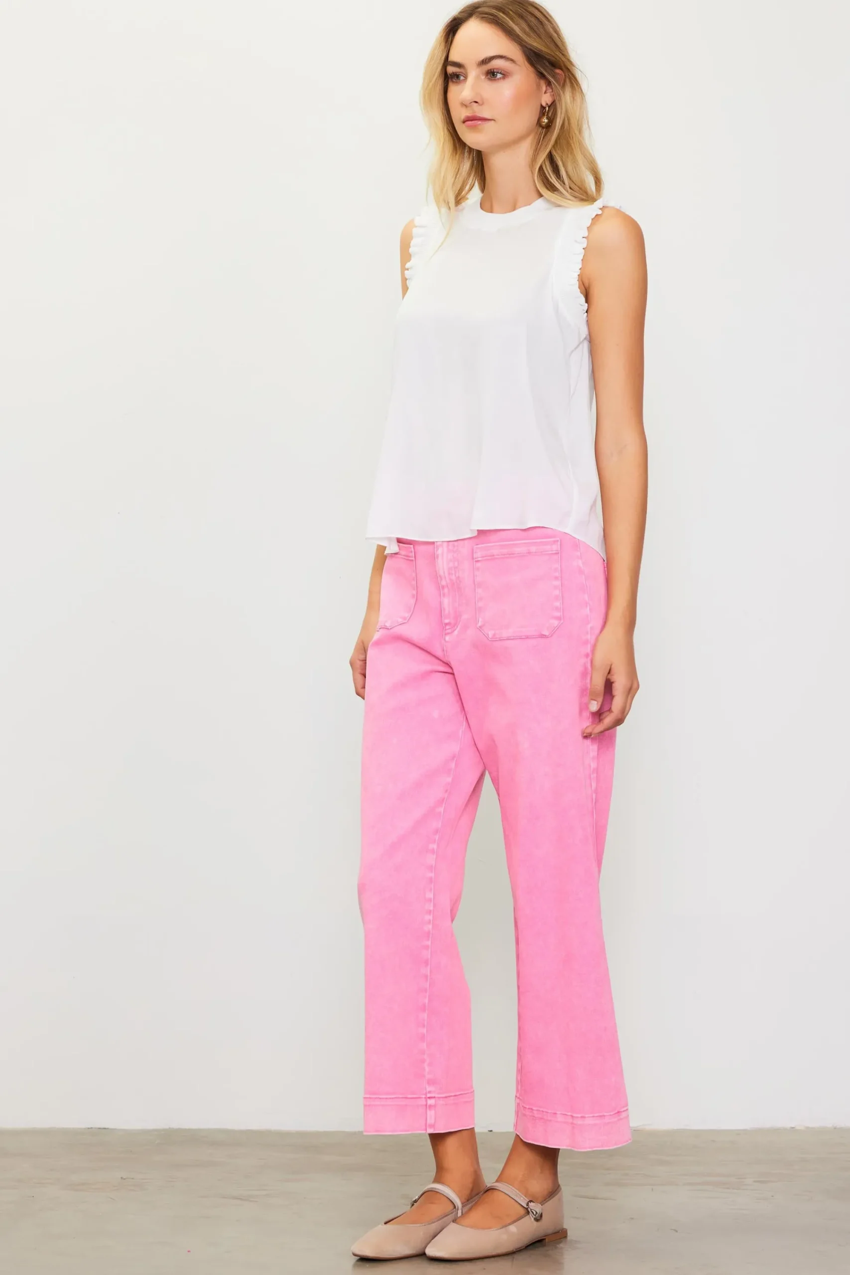 SKIES ARE BLUE Washed Twill Wide Leg Pants* Pants