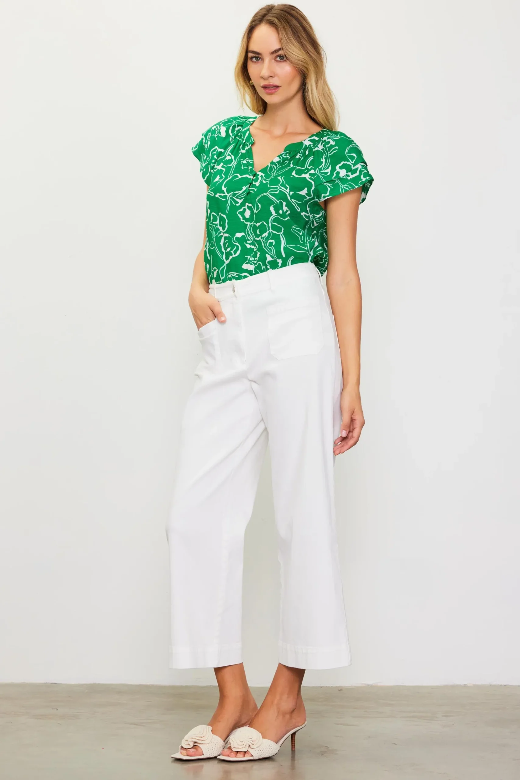 SKIES ARE BLUE Washed Twill Wide Leg Pants* Pants