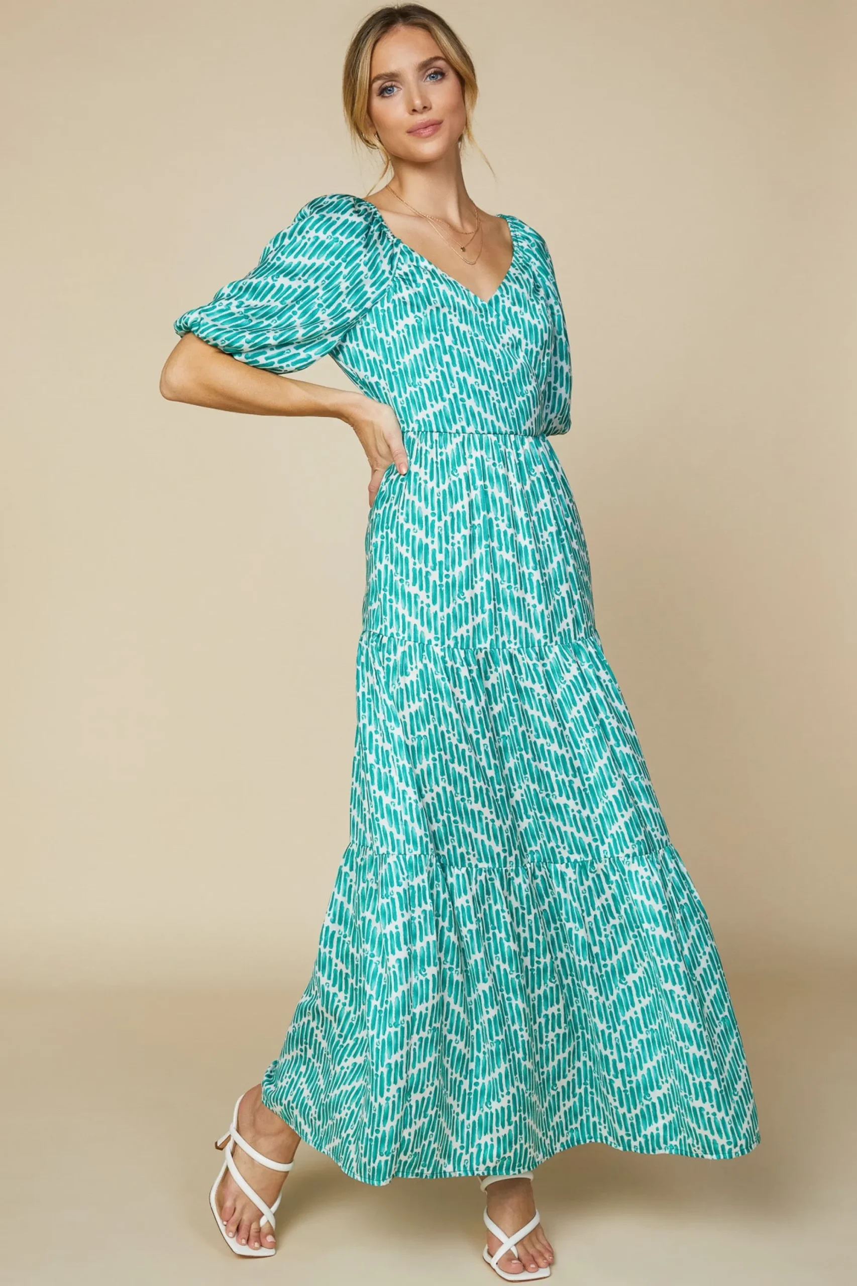 SKIES ARE BLUE Watercolor Chevron Maxi Dress* Maxi Dresses